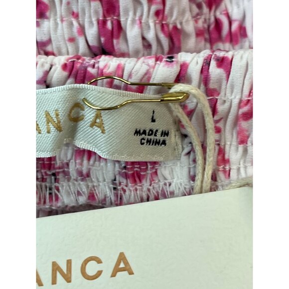 O.Vianca Women's Pink & White Floral Smocked Mini Skirt Sz L- New - Picture 5 of 7